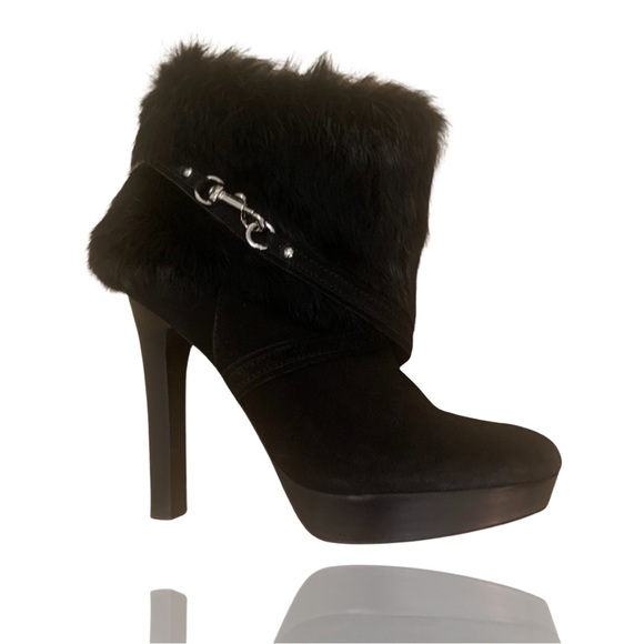 COACH black suede and fur booties with platform heel- Size 8 - Picture 2 of 10